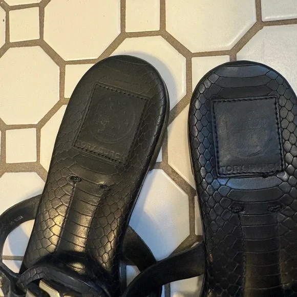 Tory Burch Black Sandals with Gold Emblem - Picture 2 of 3
